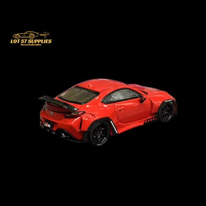 Red Toyota GR86 diecast model with Rocket Bunny Pandem body kit, 1:64 scale, featuring detailed exterior design.