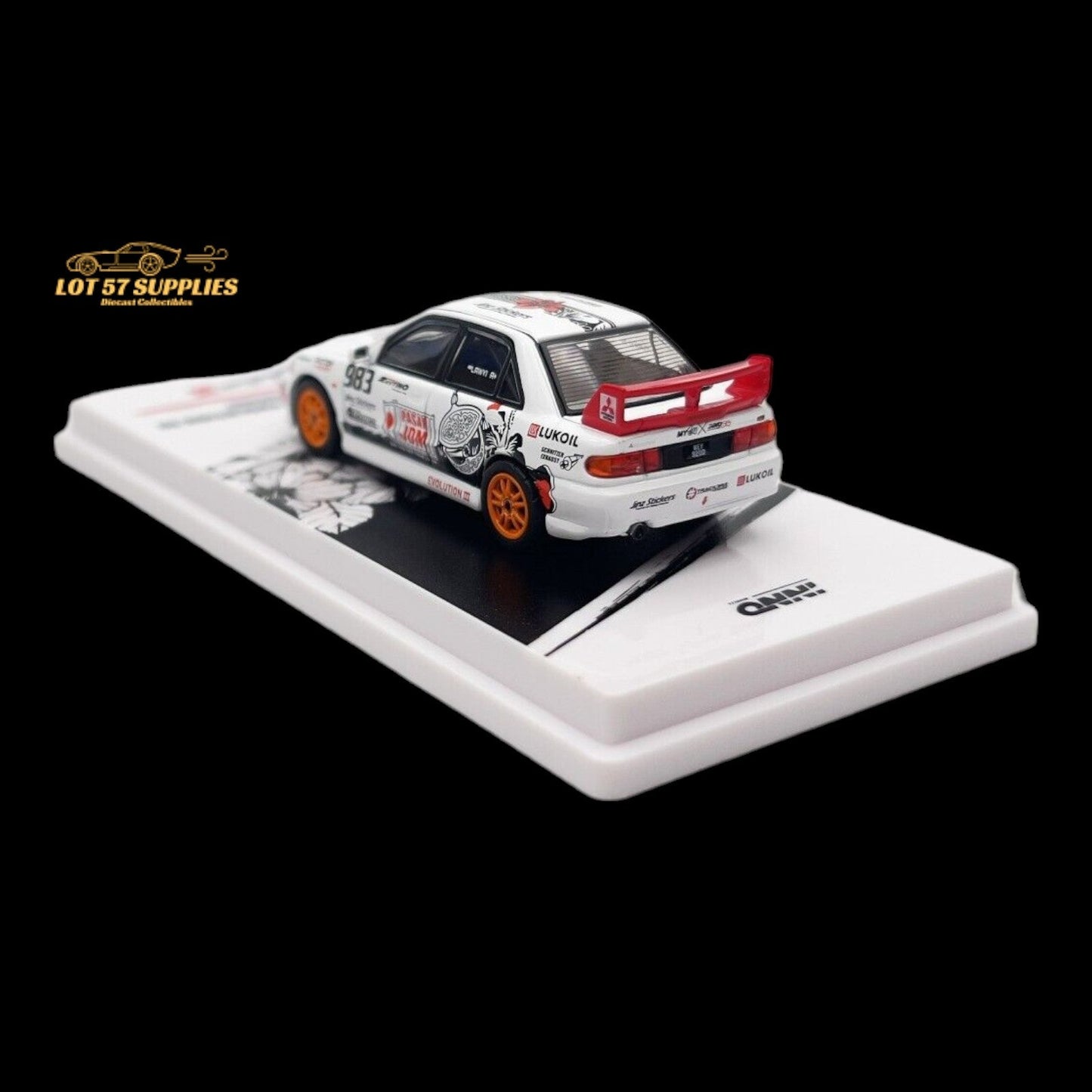 Miniature Mitsubishi Lancer Evo III diecast model by Lot57Supplies, detailed Trackerz Racing 1:64 scale collectible.
