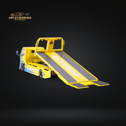 MicroTurbo Hino 300 Custom Flatbed Tow Truck Spoon Livery 1:64 - Evergreen Kings