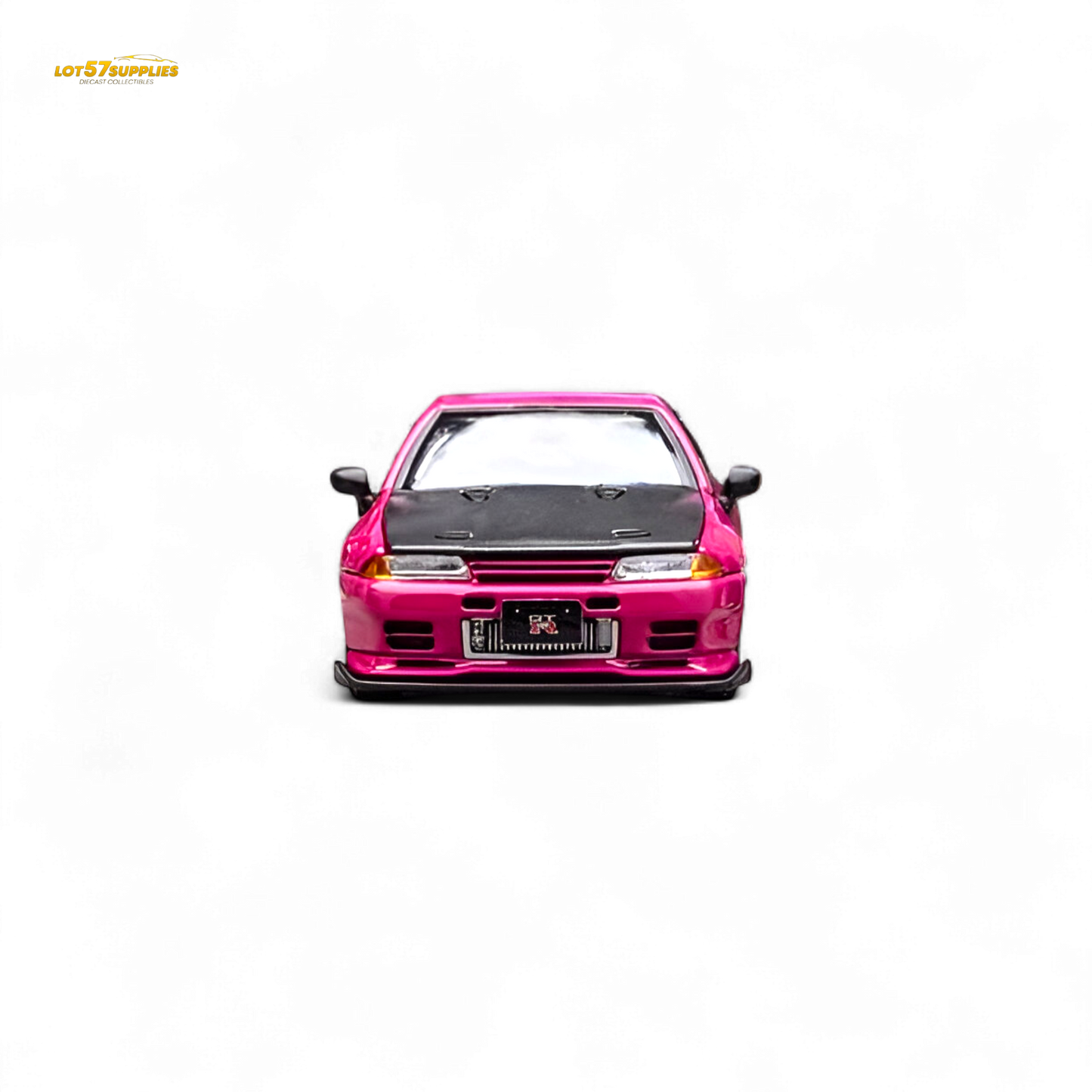 Pink Focal Horizon Nissan Skyline GT-R R32 diecast car, 1:64 scale, featuring Top Secret branding, detailed model from Lot57Supplies.