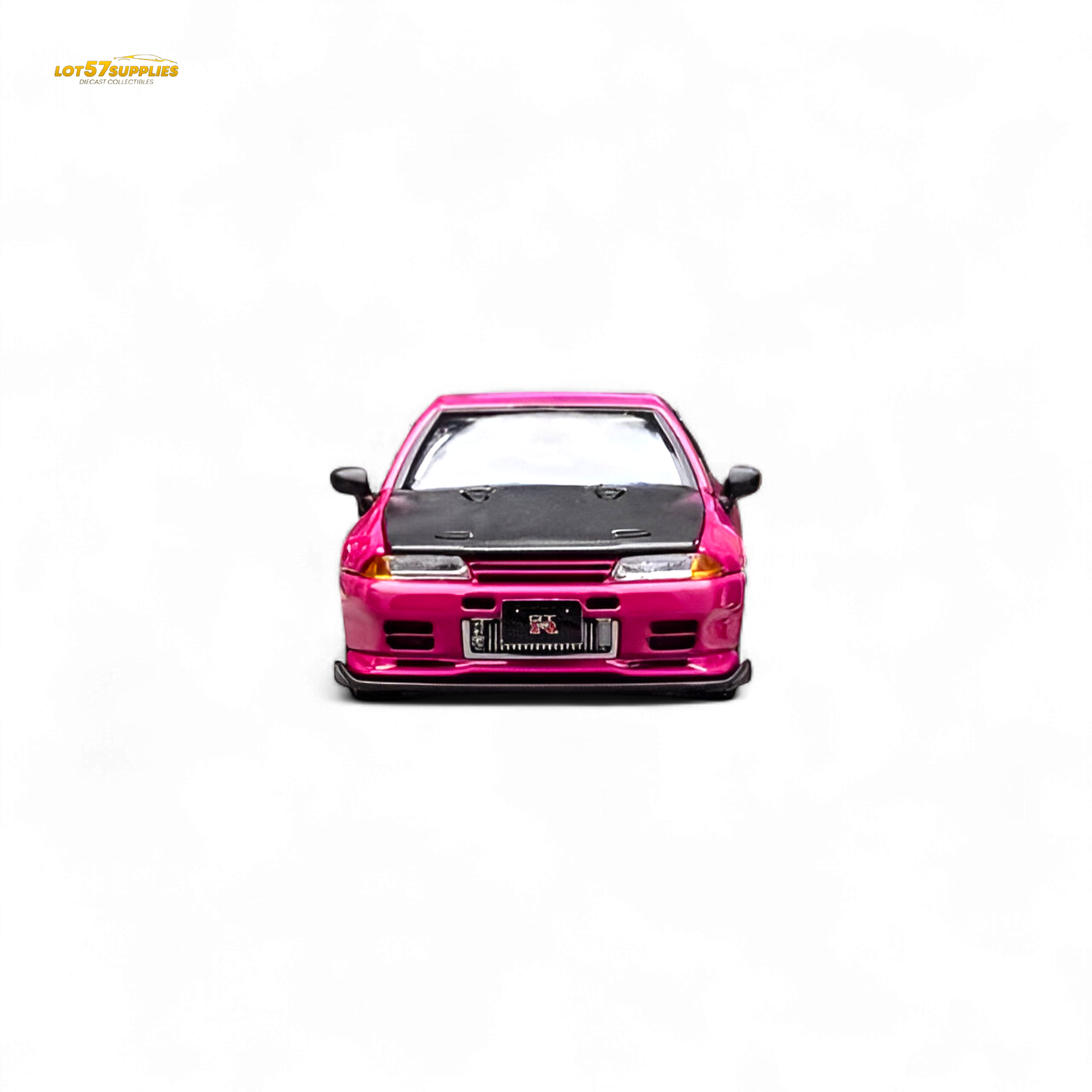 Pink Focal Horizon Nissan Skyline GT-R R32 diecast car, 1:64 scale, featuring Top Secret branding, detailed model from Lot57Supplies.