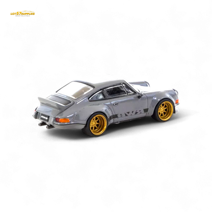 Grey Porsche Tarmac Works RWB Backdate diecast model in 1:64 scale, showcasing detailed body and realistic design features.