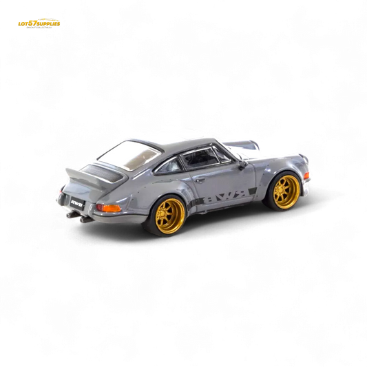 Grey Porsche Tarmac Works RWB Backdate diecast model in 1:64 scale, showcasing detailed body and realistic design features.