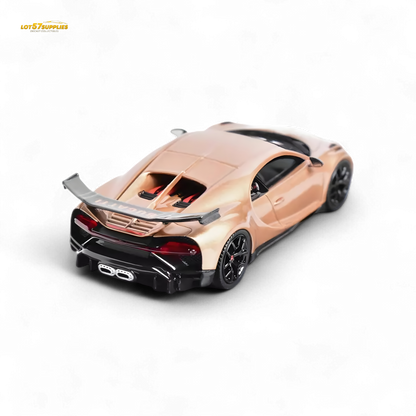 Detailed image of a red YM Model Bugatti Chiron Pur Sport 1:64 diecast car, showcasing its sleek design and iconic Bugatti features.