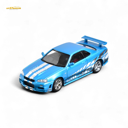 Stance Hunters Skyline GT-R R34 Z-Tune Chrome Blue 1:64 - Evergreen Kings