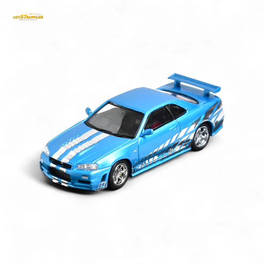 Stance Hunters Skyline GT-R R34 Z-Tune Chrome Blue 1:64 - Evergreen Kings