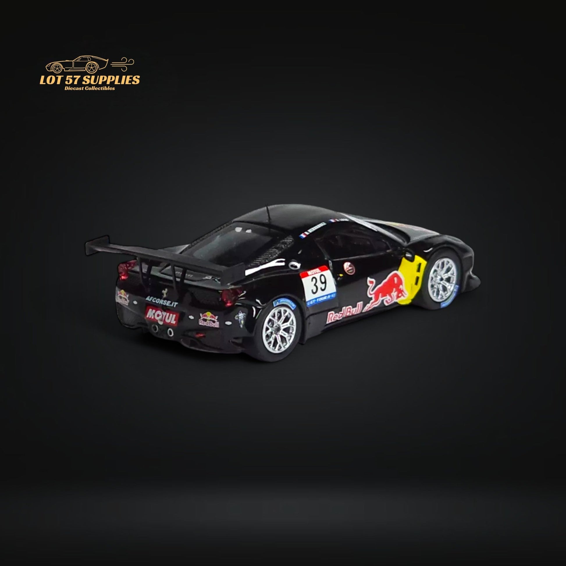 Red Ferrari Flame LB458GT wide-body 1:64 resin diecast model, detailed miniature car for collectors.