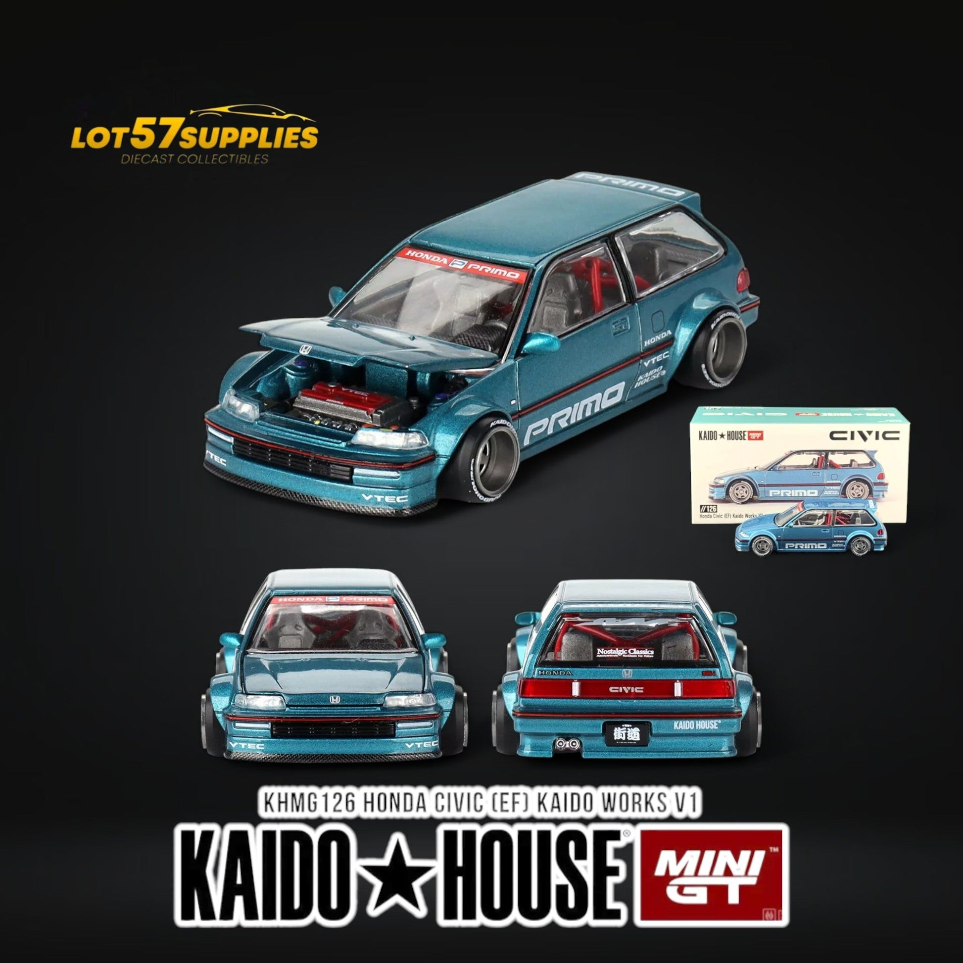 Mini GT x Kaido House Honda Civic EF Tahitian Green 1:64 - Evergreen Kings