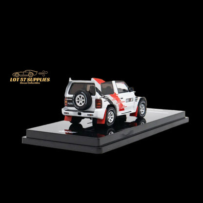 White Inno64 Mitsubishi Pajero Evolution Ralliart diecast model car, detailed miniature vehicle in 1:64 scale.