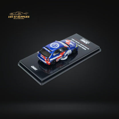 Red Bull livery Honda Civic Type-R EK9 diecast model in 1:64 scale, featuring detailed design and vibrant red and yellow colors.