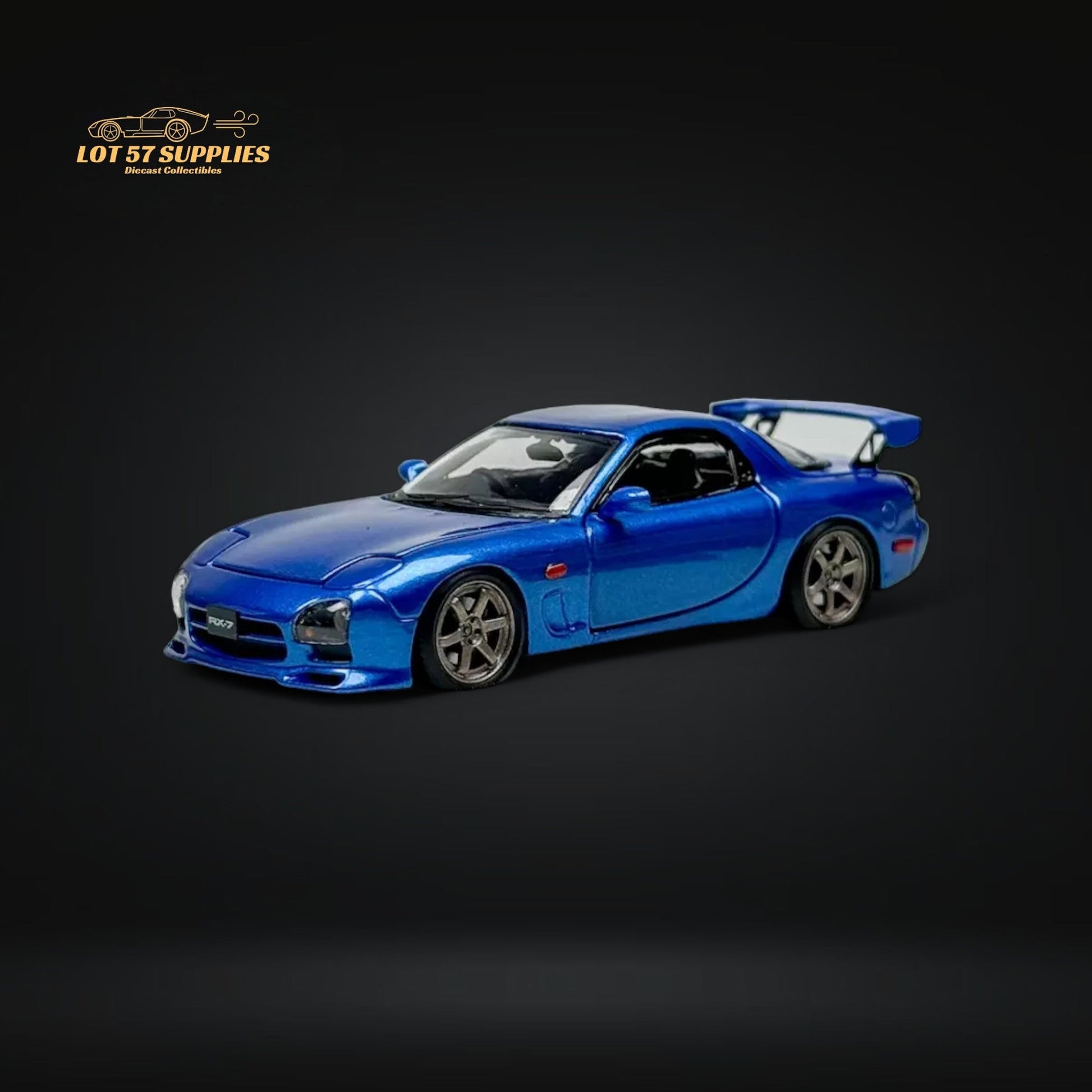 Metallic blue Mazda RX-7 FD3S diecast model in 1:64 scale, detailed miniature car from Lot57Supplies Diecast Shop.