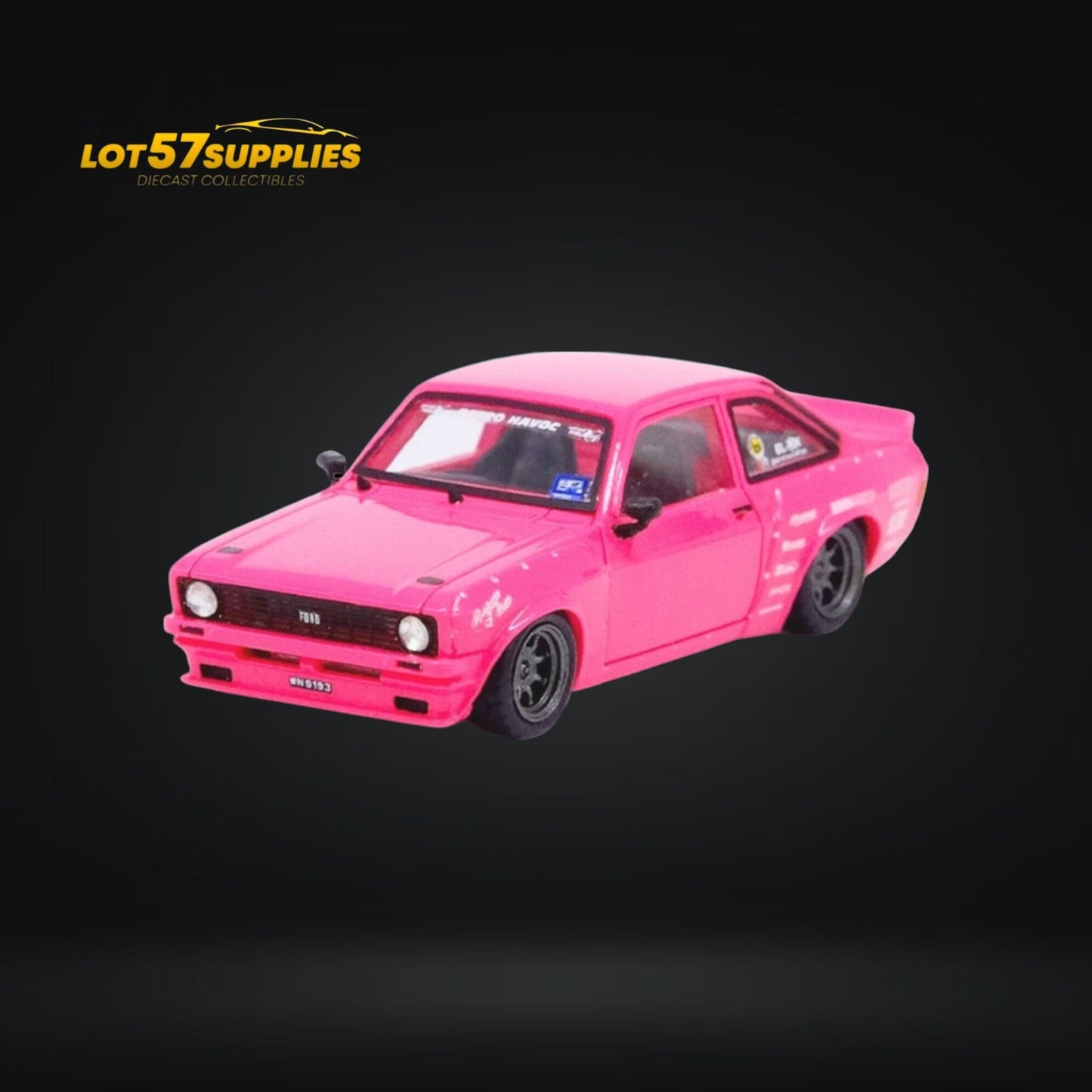 Pink Inno64 Ford Escort MK2 Pandem "Emotion" diecast model car with detailed exterior in 1:64 scale.