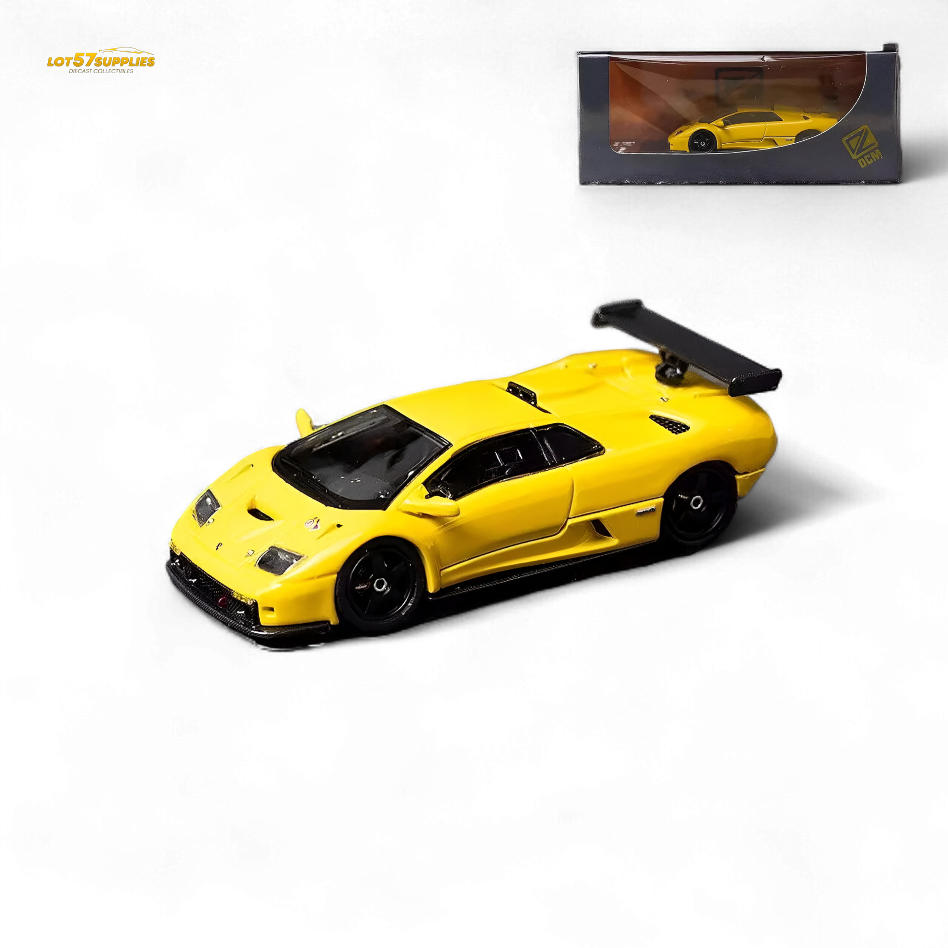 Yellow Lamborghini Diablo GT-R diecast model car in 1:64 scale by Lot57Supplies, detailed and realistic miniature collectible.