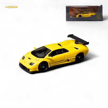 Yellow Lamborghini Diablo GT-R diecast model car in 1:64 scale by Lot57Supplies, detailed and realistic miniature collectible.