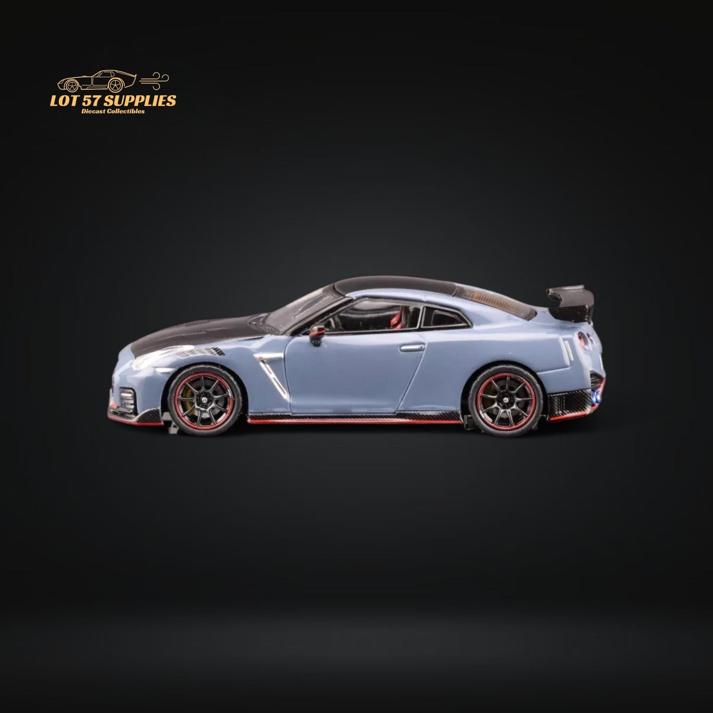 Nissan Skyline GT-R R35 Nismo diecast model in stealth gray, 1:64 scale, from Lot57Supplies Diecast Shop.