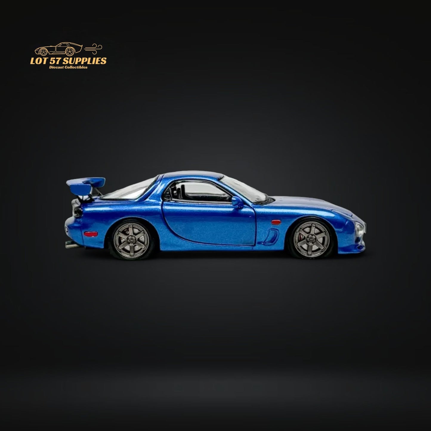 Metallic blue Mazda RX-7 FD3S diecast car in 1:64 scale, detailed model from Lot57Supplies Diecast Shop.