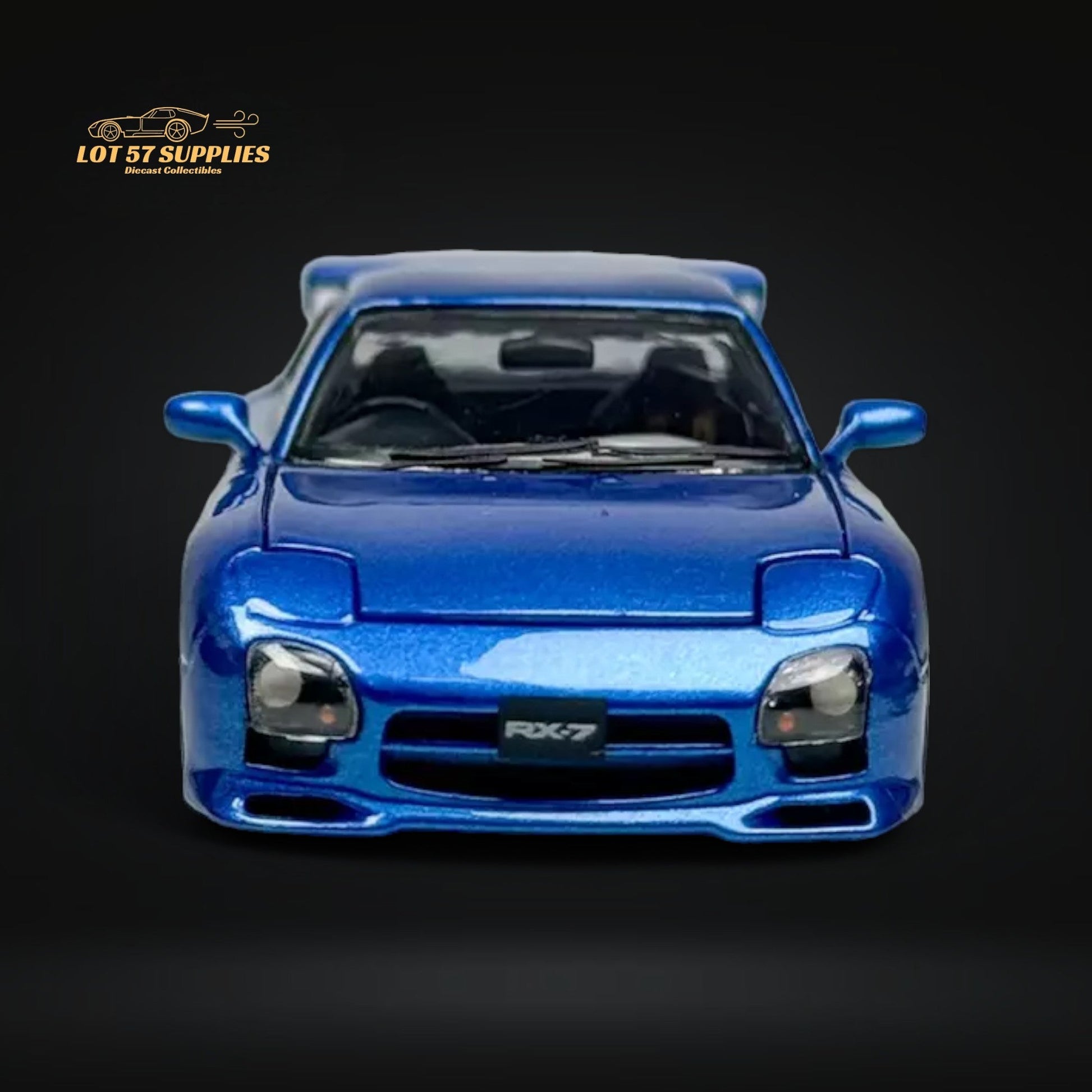 Metallic blue Mazda RX-7 FD3S diecast model in 1:64 scale, detailed miniature car by Lot57Supplies Diecast Shop.