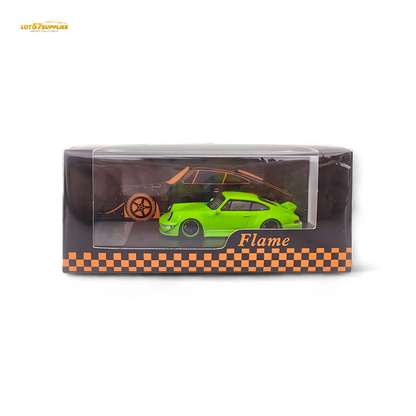 Flame green Porsche 964 RWB ducktail diecast model car in 1:64 scale from Lot57Supplies Diecast Shop