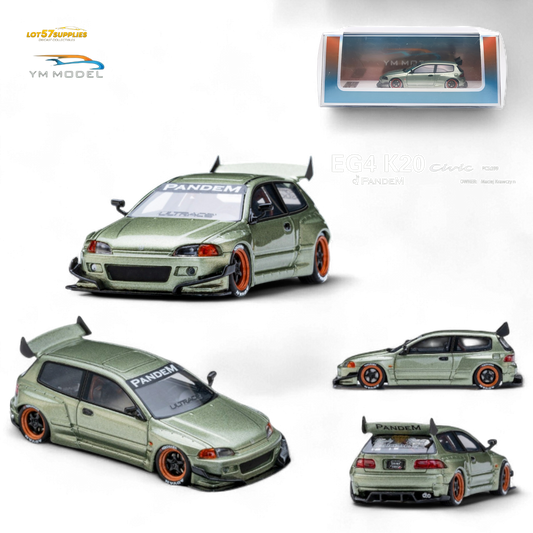 Bronze green 1:64 scale Honda Civic EG4 K20 model car by Lot57Supplies Diecast Shop, detailed diecast Honda vehicle with modified features.