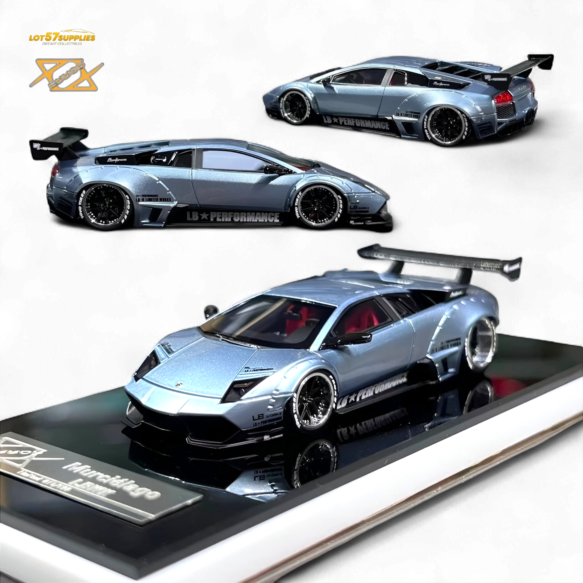 Lamborghini Murcielago LBWK diecast model in Ice Blue, 1:64 scale, from Lot57Supplies Diecast Shop, detailed car body with wheels