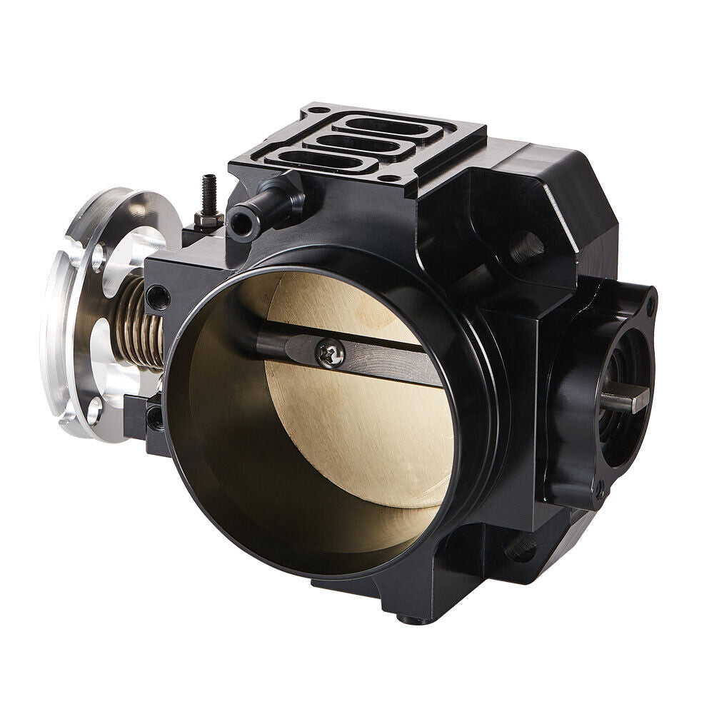 SPDZ1 70mm black billet aluminum throttle body for K20 RSX DC5 Civic Si EP3 by Speedzone Performance LLC, shown in image.
