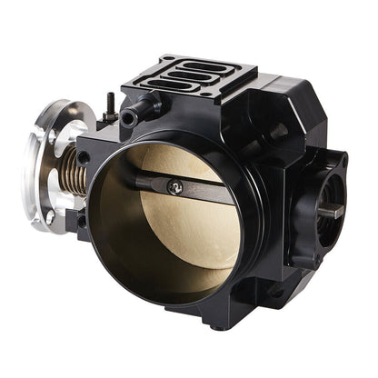 SPDZ1 70mm black billet aluminum throttle body for K20 RSX DC5 Civic Si EP3 by Speedzone Performance LLC, shown in image.