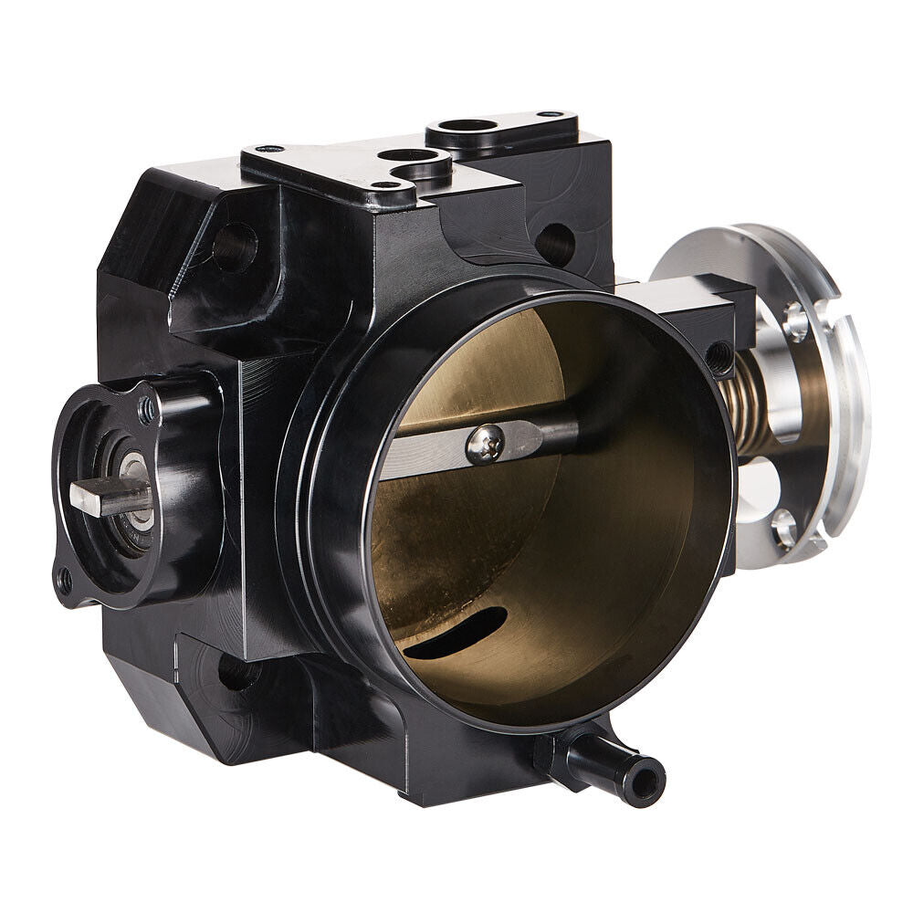 Black 70mm billet aluminum throttle body for Honda Civic Si EP3 and K20 RSX DC5 by Speedzone Performance LLC.