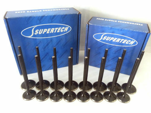 Supertech black nitrided intake valve set with +1mm oversize, featuring valve springs and retainers by Speedzone Performance LLC.