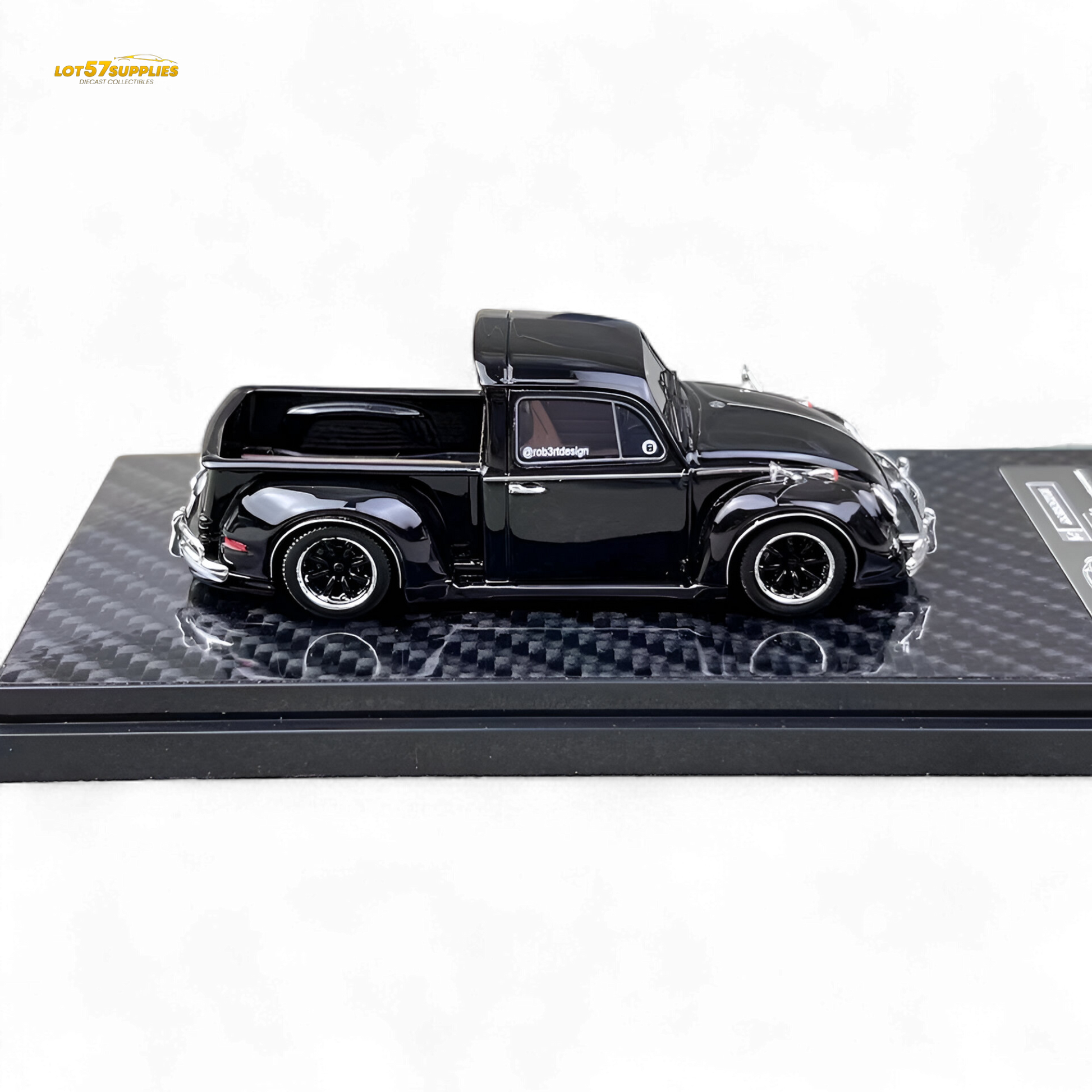 Black YM Model Volkswagen Beetle Pickup Truck diecast toy in 1:64 scale, detailed model from Lot57Supplies Diecast Shop.
