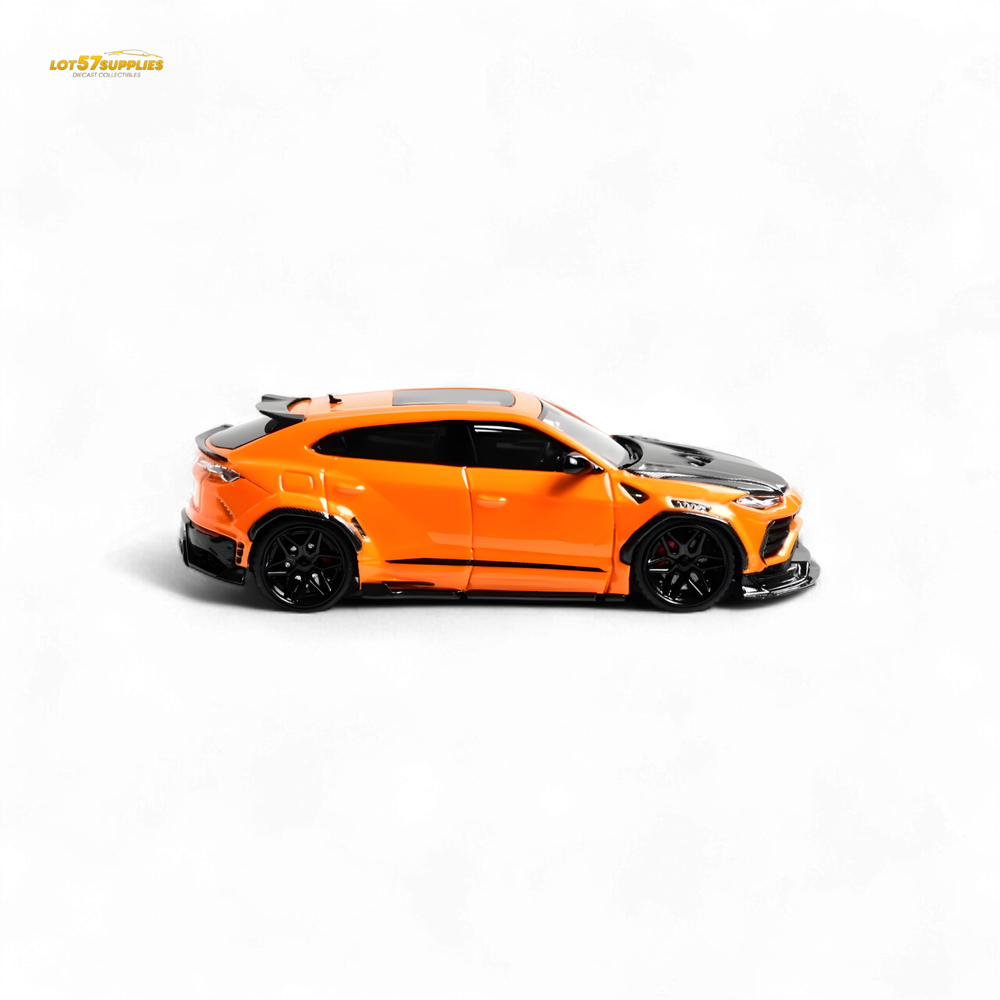 Metallic orange Lamborghini Urus diecast model by Lot57Supplies, detailed 1:64 scale Lamborghini car with realistic features.