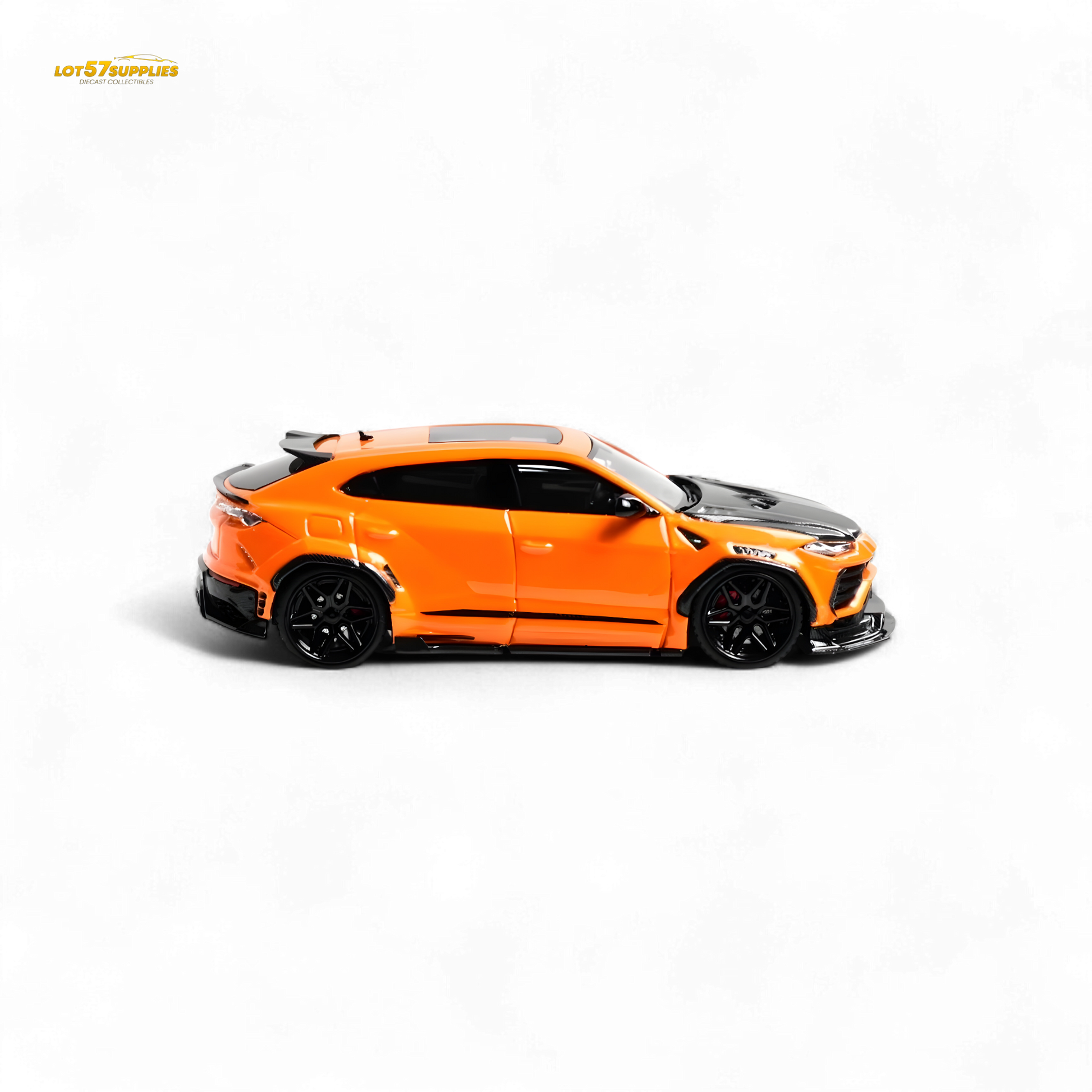 Metallic orange Lamborghini Urus diecast model by Lot57Supplies, detailed 1:64 scale Lamborghini car with realistic features.