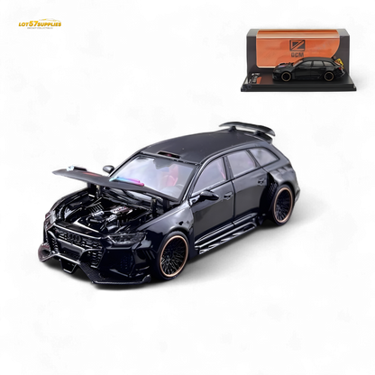 Metallic black Audi RS6 Wagon diecast model by Lot57Supplies, detailed 1:64 scale miniature with realistic features.