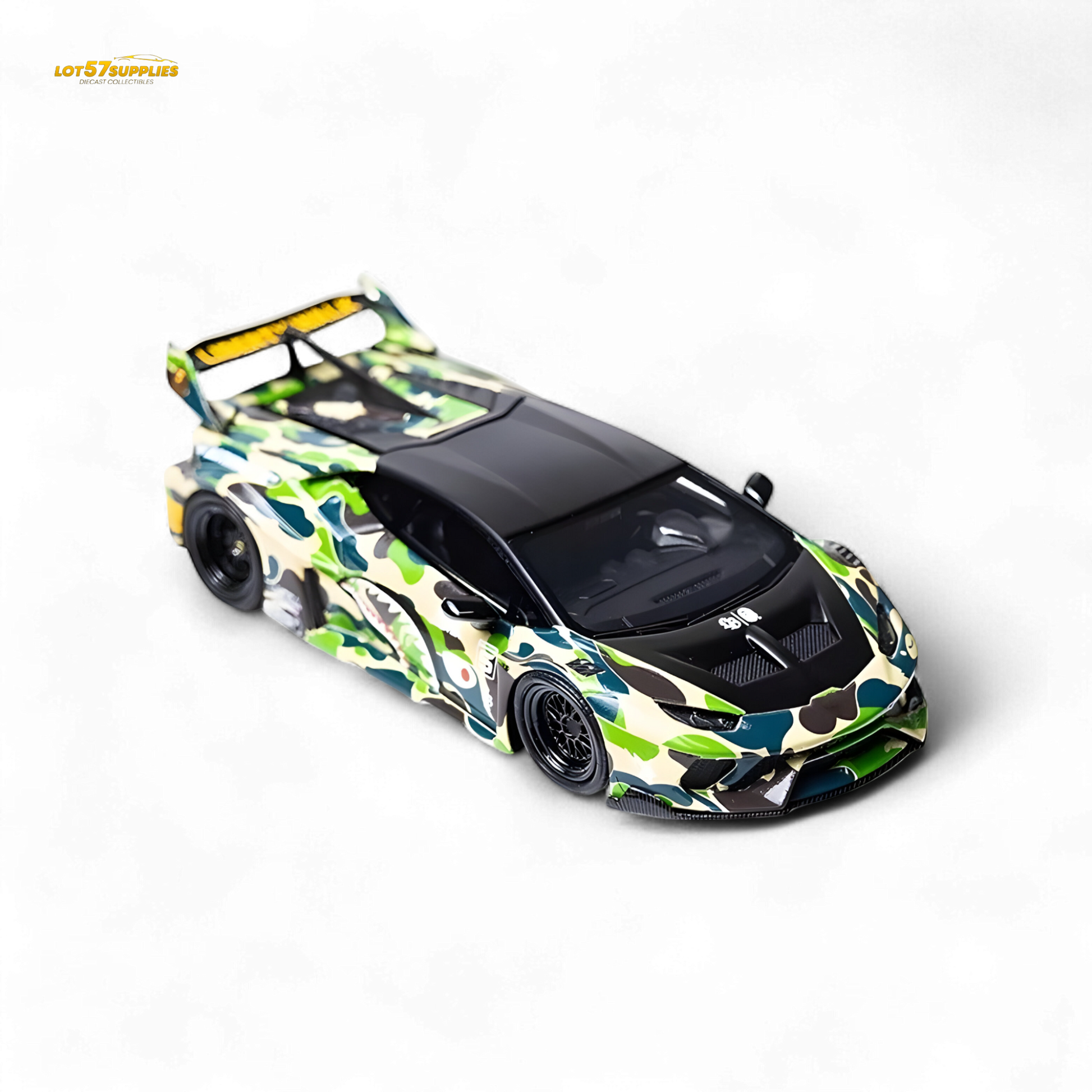 Lamborghini Huracan LP610-4 diecast model by Lot57Supplies, wide-body Camouflage design, detailed 1:64 scale car image