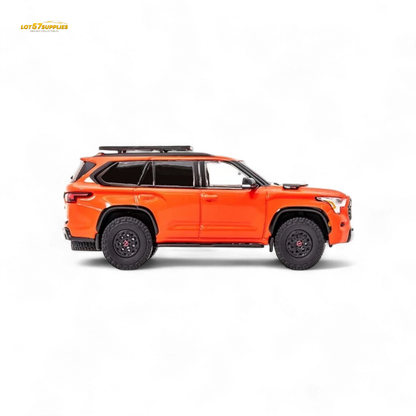 Orange Toyota Sequoia diecast model by Lot57Supplies, 1:64 scale, detailed miniature vehicle for collectors and enthusiasts.