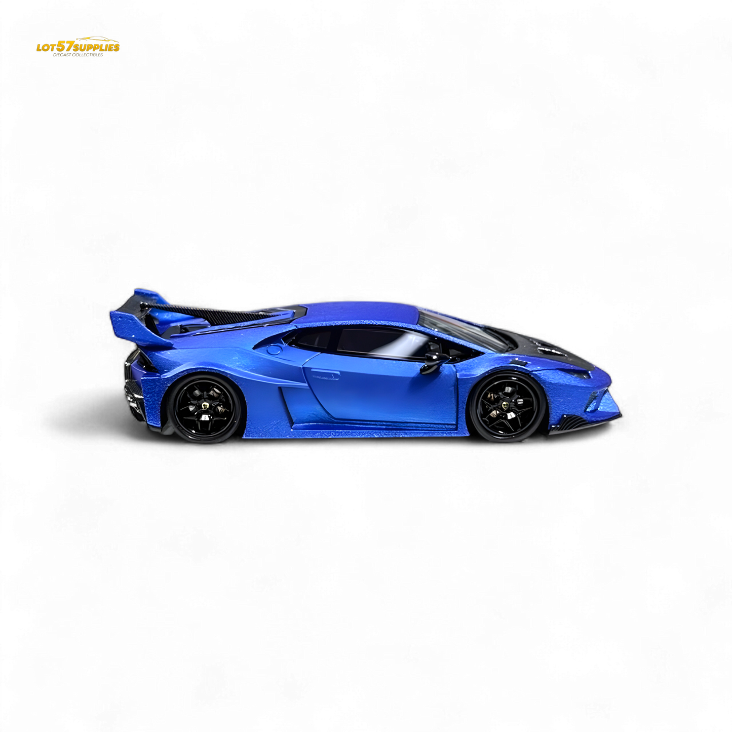 Matte blue Lamborghini Huracan LP610-4 WideBody diecast model by Lot57Supplies, featuring detailed resin craftsmanship, 1:64 scale.