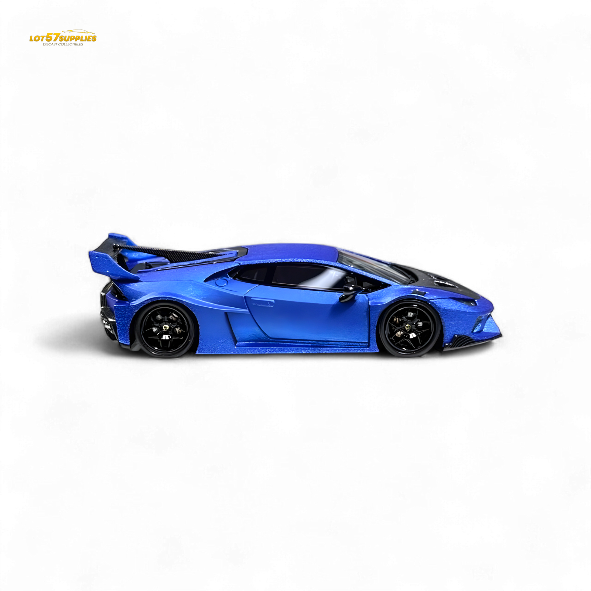 Matte blue Lamborghini Huracan LP610-4 WideBody diecast model by Lot57Supplies, featuring detailed resin craftsmanship, 1:64 scale.