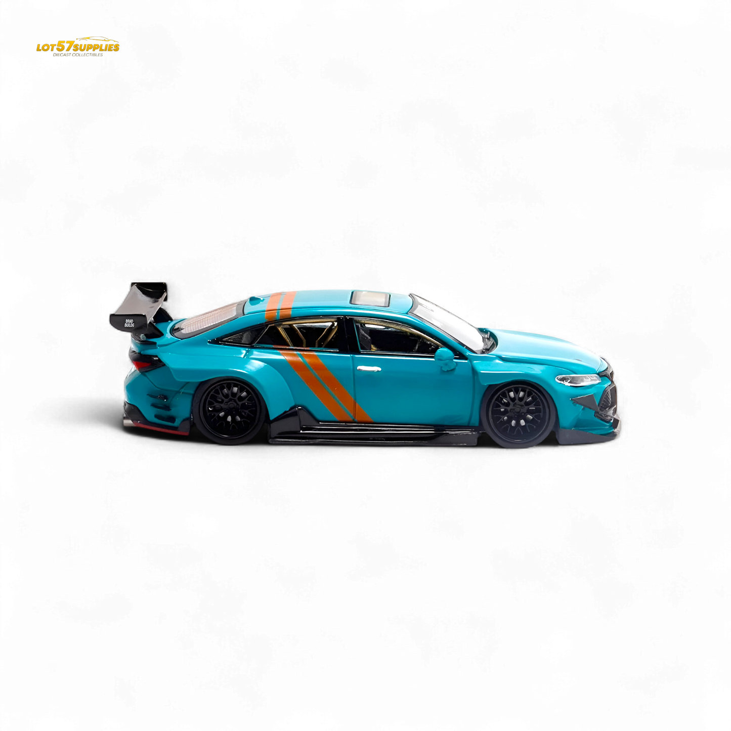 Green LMF Toyota Avalon diecast model in 1:64 scale with modified concept livery, showcasing detailed design and vibrant colors.