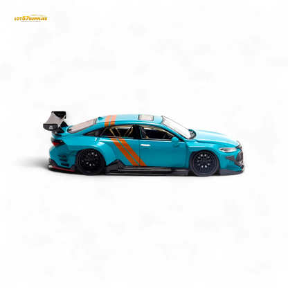 Green LMF Toyota Avalon diecast model in 1:64 scale with modified concept livery, showcasing detailed design and vibrant colors.