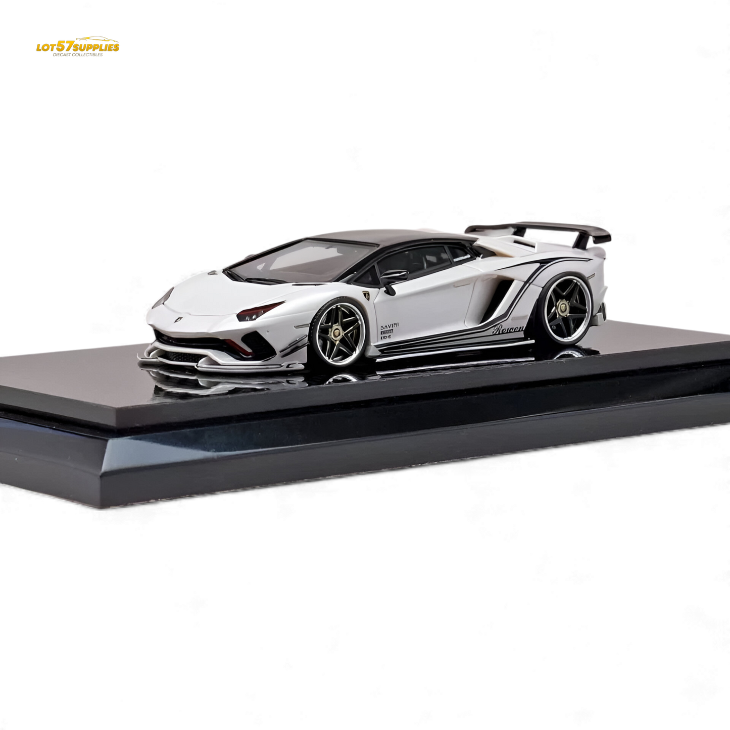 White YM Model Lamborghini Aventador S Rowen diecast car in 1:64 scale, detailed miniature vehicle from Lot57Supplies Diecast Shop.