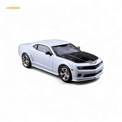 Pearl white 1:64 scale Chevrolet Camaro Bumblebee diecast car by Lot57Supplies Diecast Shop, detailed view of the collectible model.
