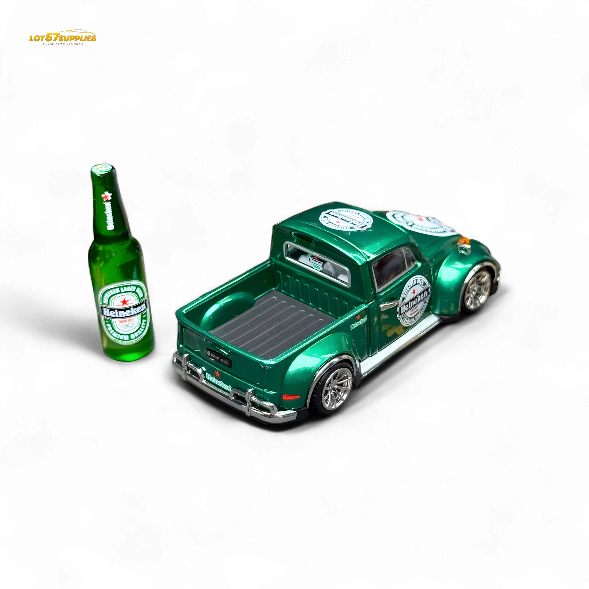 Liberty 64 VW Beetle Pickup diecast model in Heineken livery, detailed 1:64 scale Volkswagen vehicle by Lot57Supplies Diecast Shop