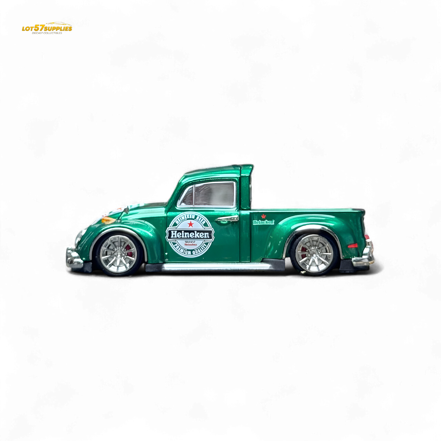 Diecast Liberty 64 VW Beetle Pickup in Heineken livery, detailed 1:64 scale model by Lot57Supplies Diecast Shop
