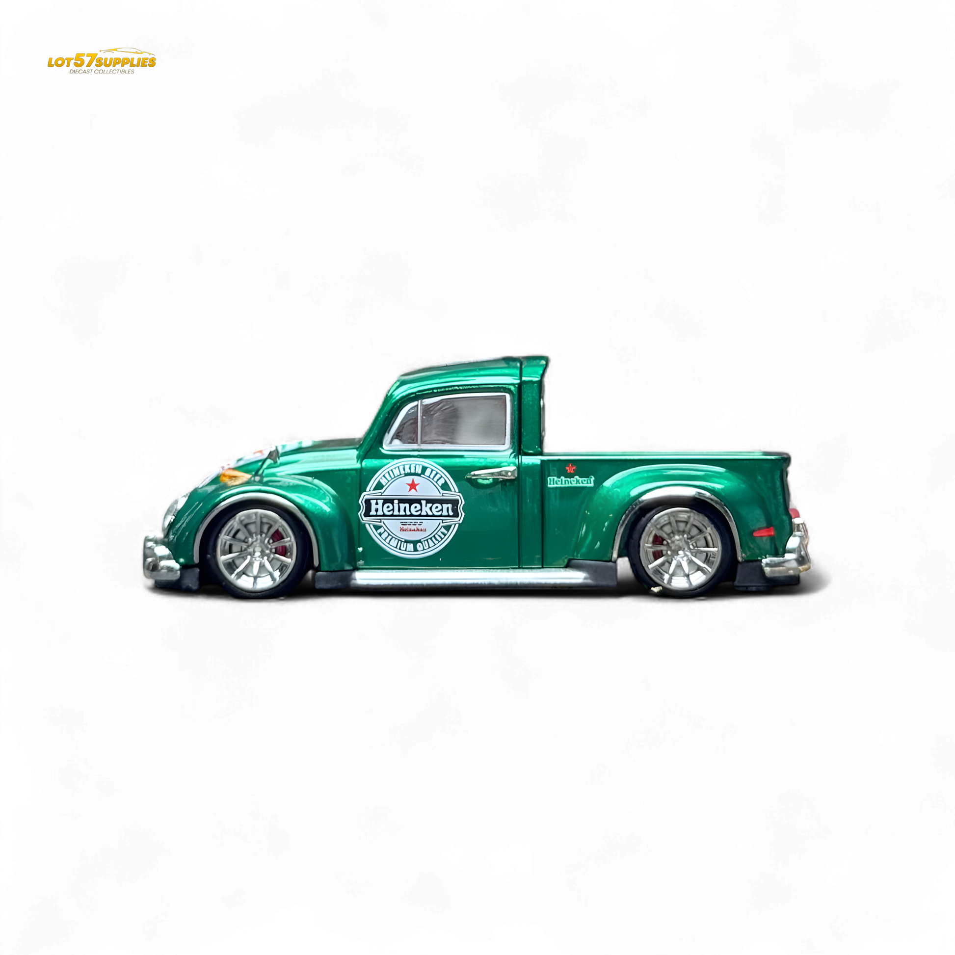 Diecast Liberty 64 VW Beetle Pickup in Heineken livery, detailed 1:64 scale model by Lot57Supplies Diecast Shop