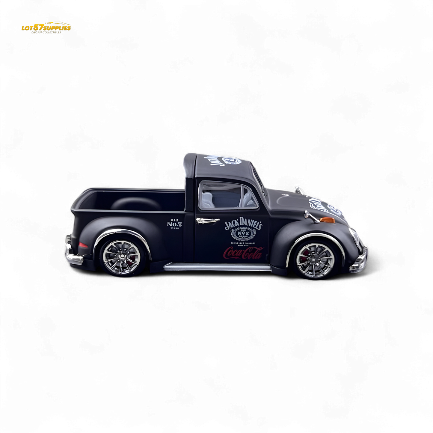 Volkswagen Liberty 64 Beetle Pickup diecast model in Jack Daniel's livery, detailed 1:64 scale toy from Lot57Supplies Diecast Shop