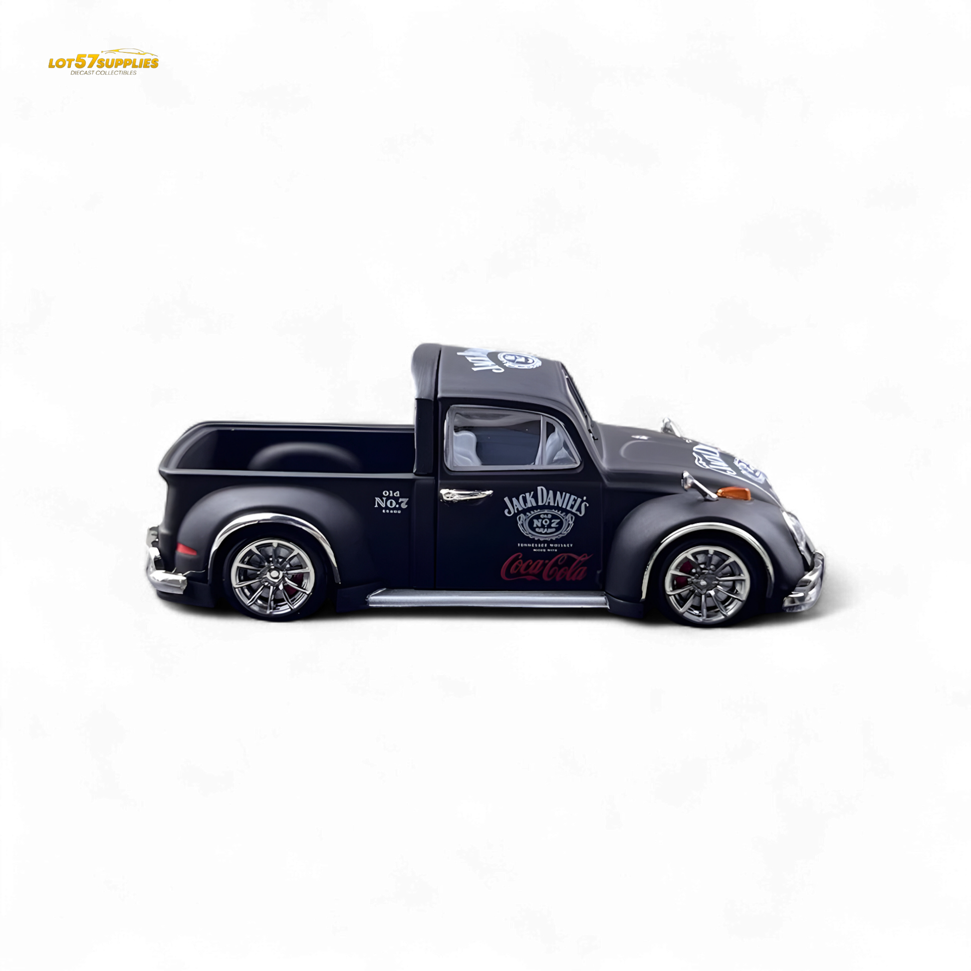 Volkswagen Liberty 64 Beetle Pickup diecast model in Jack Daniel's livery, detailed 1:64 scale toy from Lot57Supplies Diecast Shop