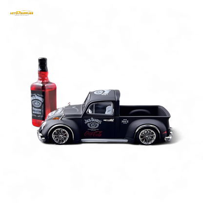 Volkswagen Liberty 64 Beetle Pickup diecast model in Jack Daniel's livery, 1:64 scale, detailed vintage design.