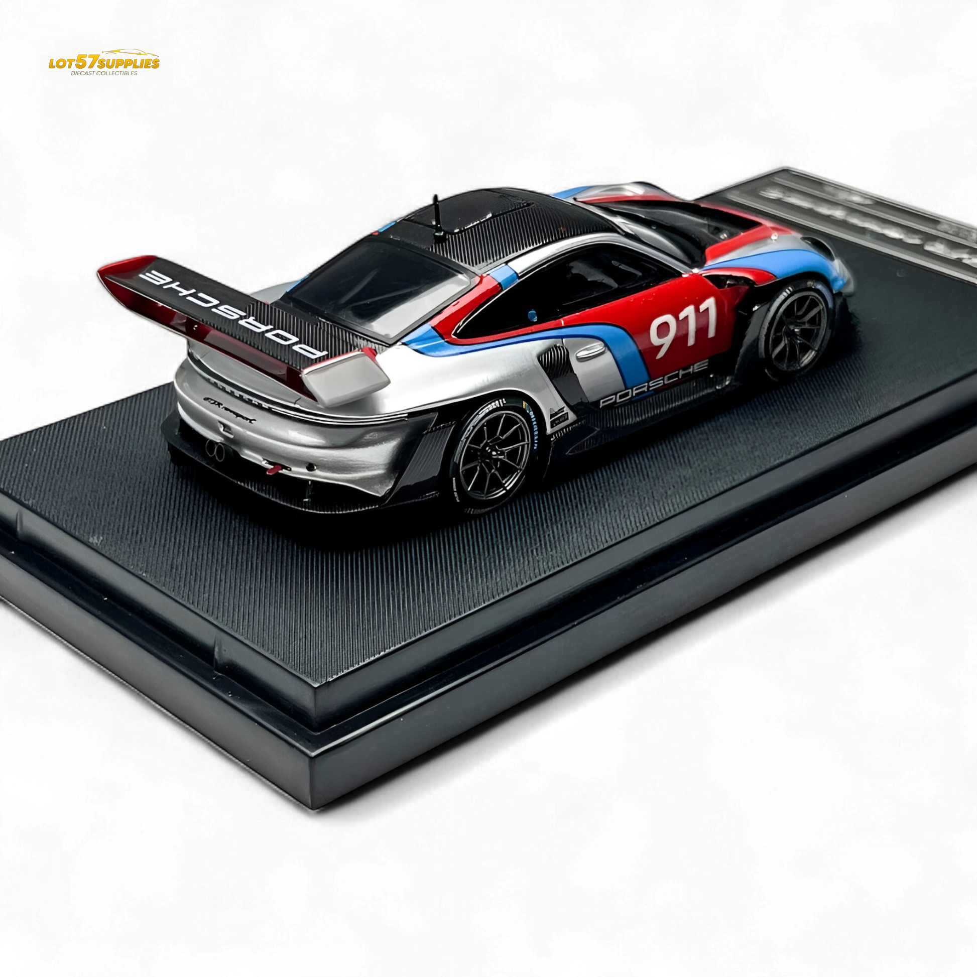 Silver HKM Model Porsche 911 GT3 Rennsport diecast car in 1:64 scale, detailed miniature from Lot57Supplies Diecast Shop.