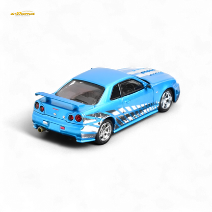 Stance Hunters Skyline GT-R R34 Z-Tune Chrome Blue 1:64 - Evergreen Kings