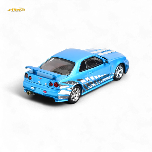 Stance Hunters Skyline GT-R R34 Z-Tune Chrome Blue 1:64 - Evergreen Kings