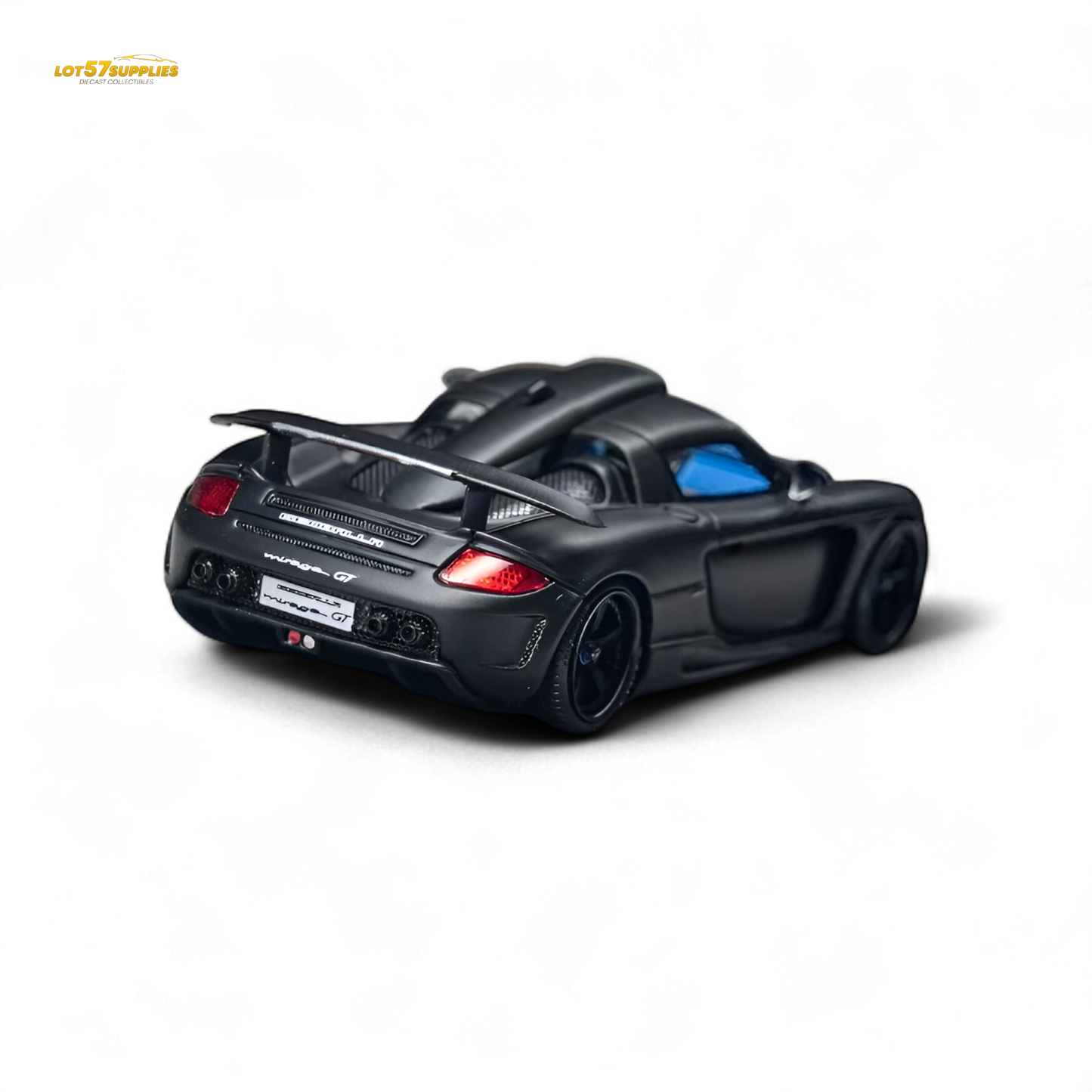 Gemballa Mirage GT diecast model in matte black, 1:64 scale, resin construction, detailed car replica.